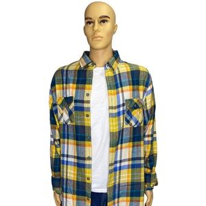 MOSSIMO SUPPLY CO Men’s XL Yellow Blue Athletic Fit Good Condition Button Down